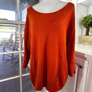 Anthropologie Linen Blend Sweater  Orange Lightweight Spring Size Medium